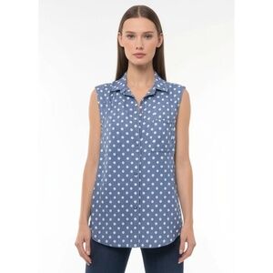 TOMMY HILFIGER Womens Size L G Blue White Polka Dot Sleeveless Top Classic